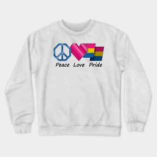 Peace, Love, and Pride design in Pansexual pride flag colors Crewneck Sweatshirt